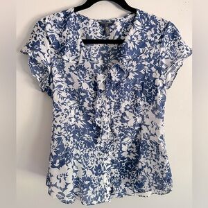 Banana Republic Silk Blend Button Ruffled Blouse, PS